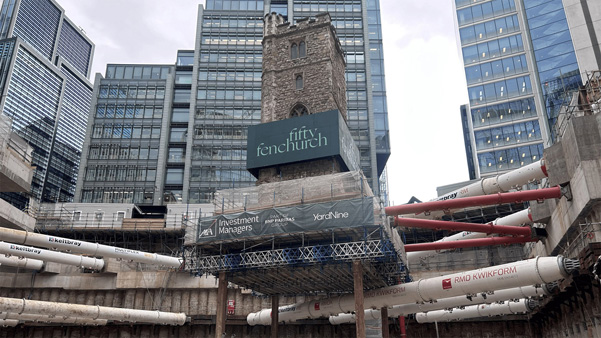 A Medieval church tower has been suspended 45 feet above ground